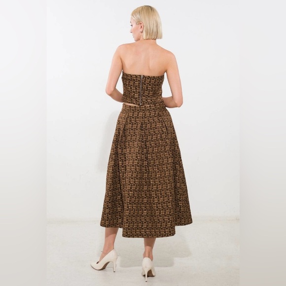 NWT Floral Strapless Corset Top & Midi Skirt Set – Brown Vintage Print - Picture 4 of 9